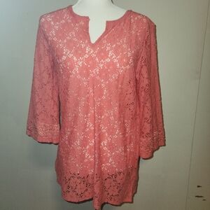 Hot Pink Coral Laundry By Shelli Segal Lace Crochet Tunic Coverup Small EUC